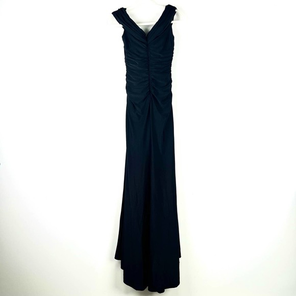 NEW La Femme Off the Shoulder Net Jersey Maxi Dress Size 6 Wedding Gown - Picture 4 of 7